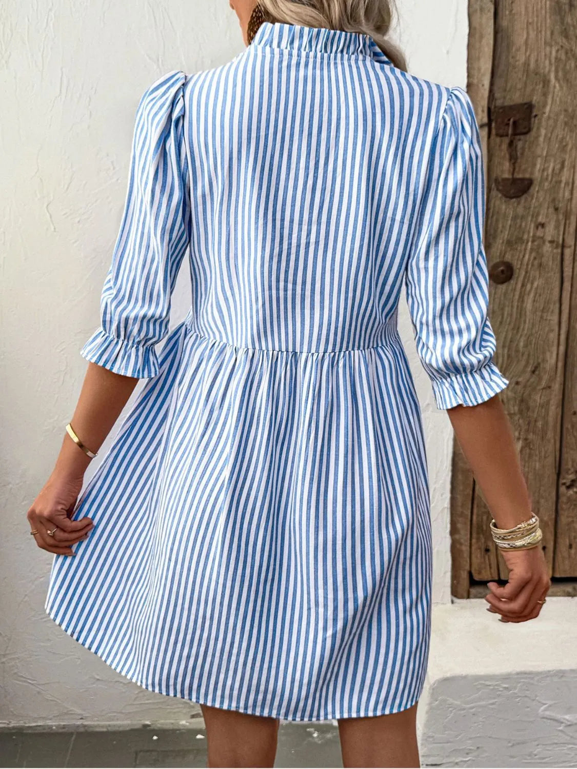 Striped Half Sleeve Mini Shirt Dress view 2 - Shopiebay