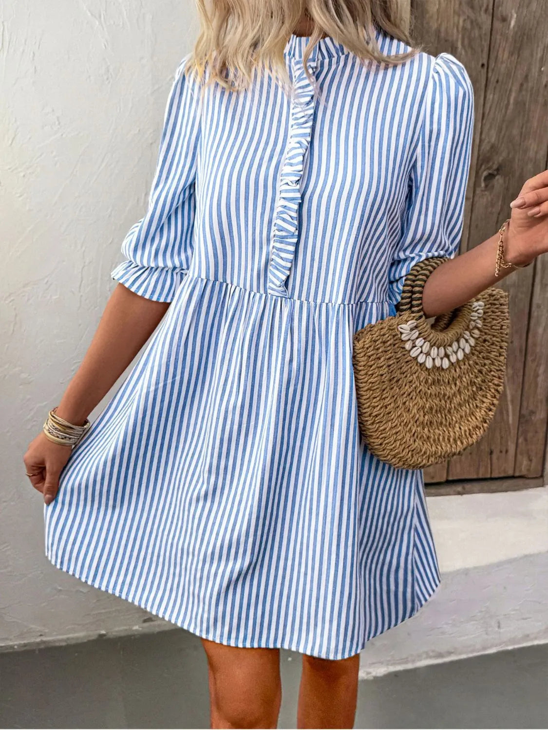 Striped Half Sleeve Mini Shirt Dress view 4 - Shopiebay