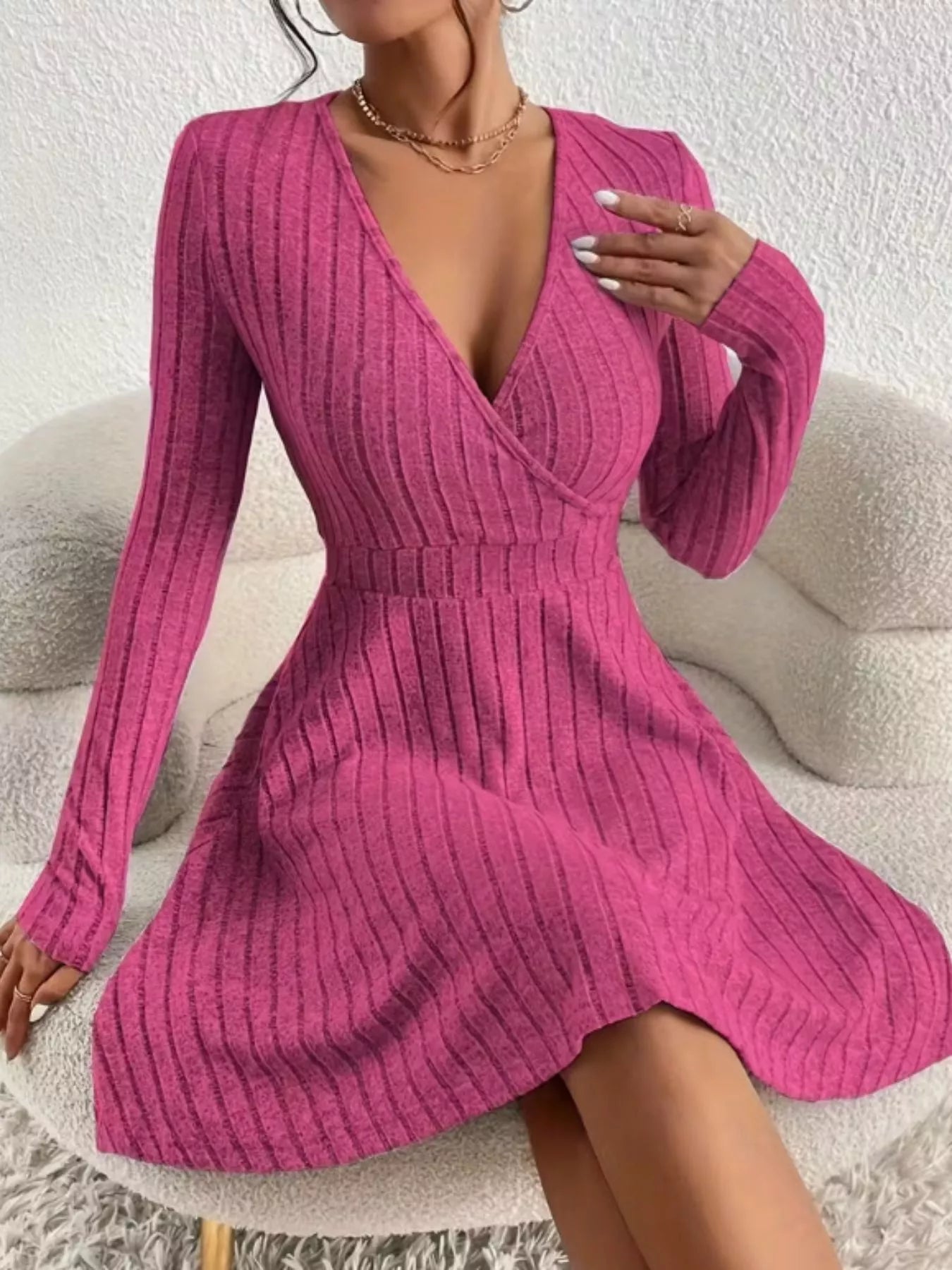 Ribbed Knit Wrap Mini Dress - product image 14