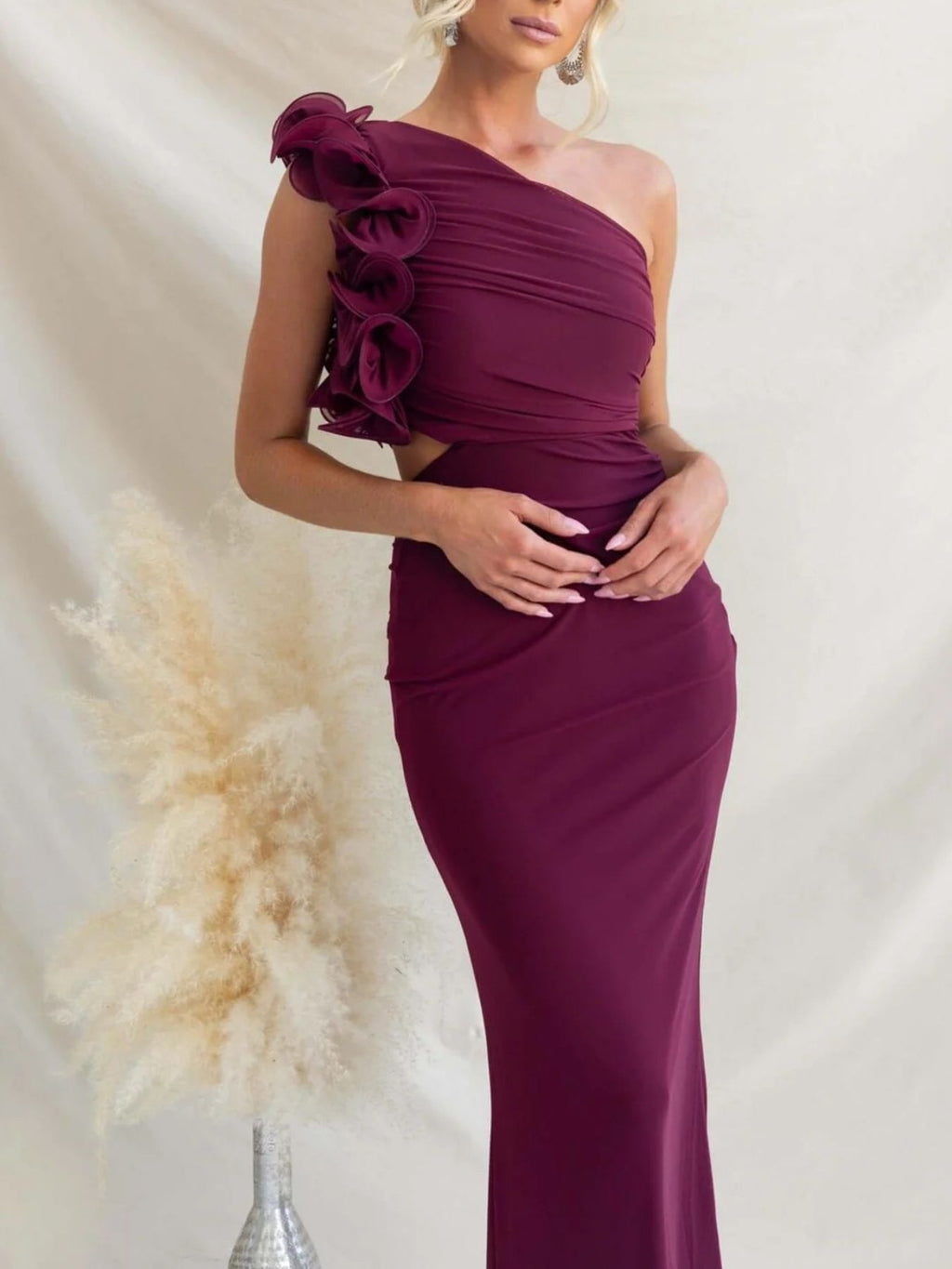 One-Shoulder Floral Trim Sleeveless Maxi Dress - product image 8