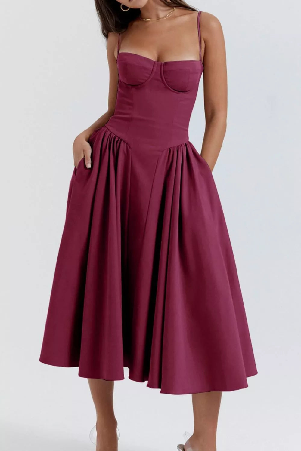 Sweetheart Neck Ruched Midi Dress view 12 - Shopiebay