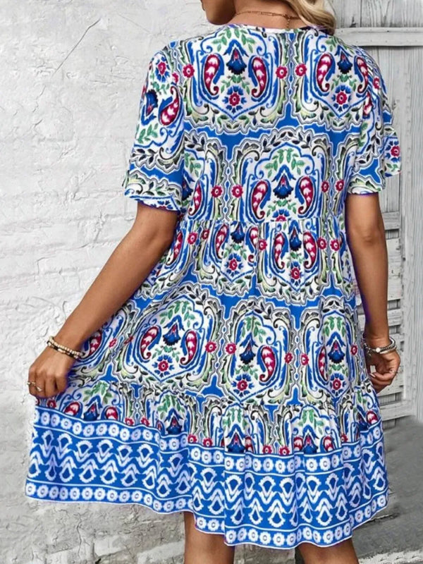 Printed Tie Neck Short Sleeve Dress - product image 14