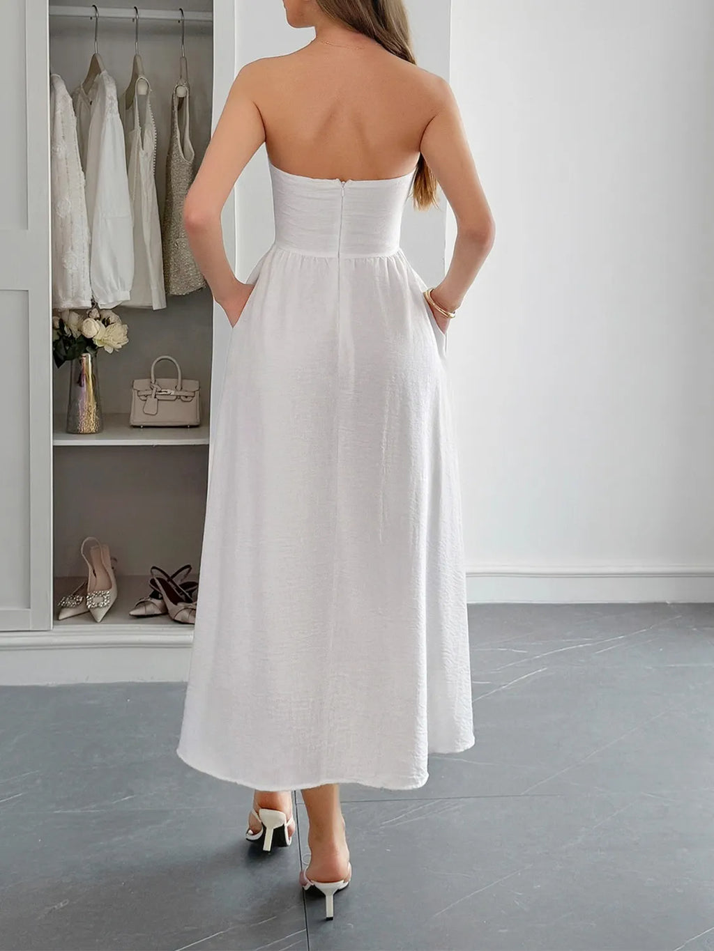 Strapless A-Line Midi Dress with Pockets - product image 7