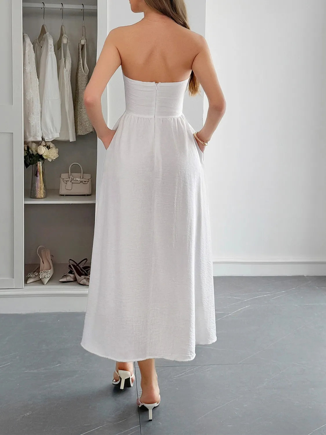 Strapless A-Line Midi Dress with Pockets - product image 7