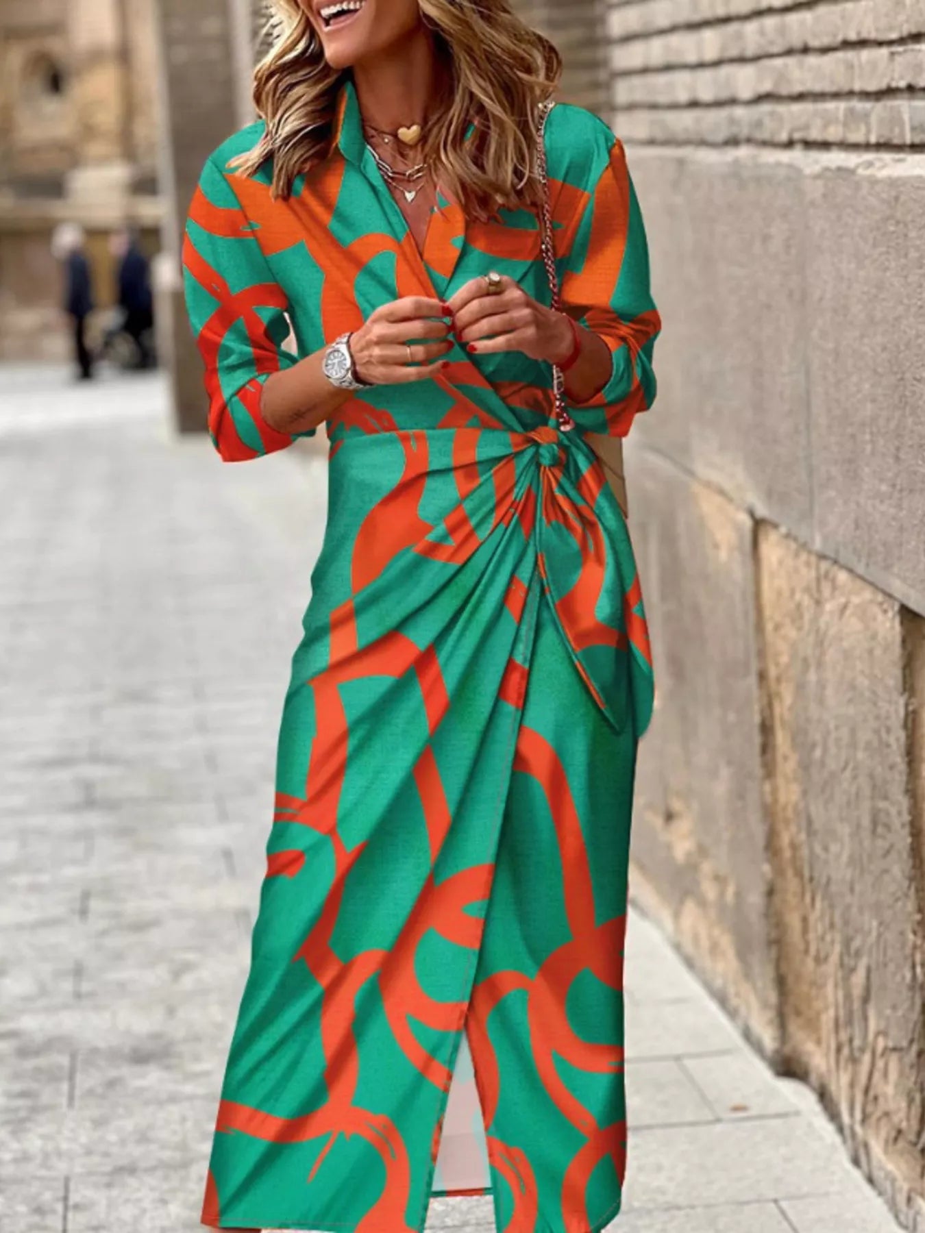 Printed Collared Neck Shirt Dress - product image 2