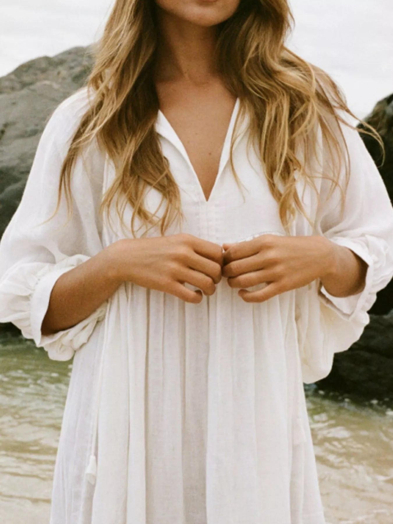 Tie Neck 3/4 Sleeve Midi Dress Secondary image