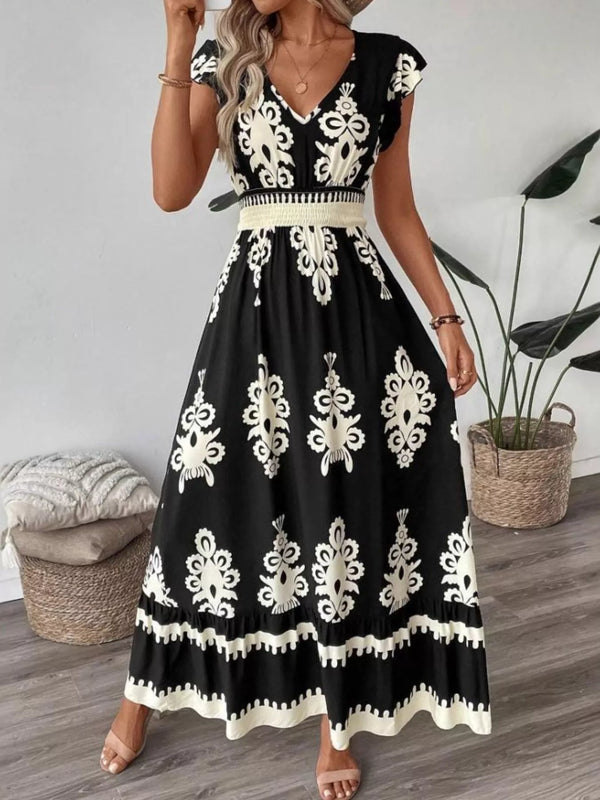 Printed V-Neck Ruffled Cap Sleeve Dress - product image 7