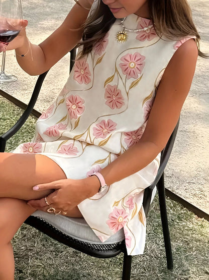 Floral Pattern Sleeveless Mini Dress - Shopiebay women's boutique