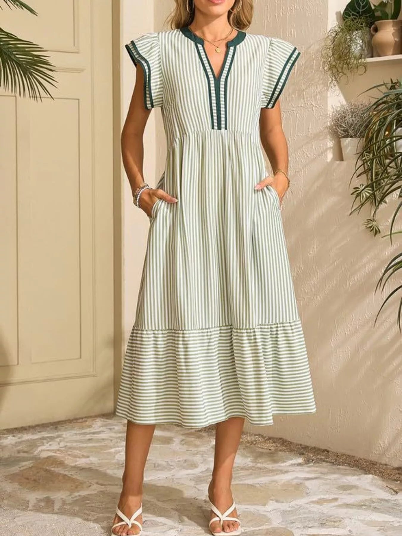 Striped Notched Ruffle Sleeve Dress - product image 12