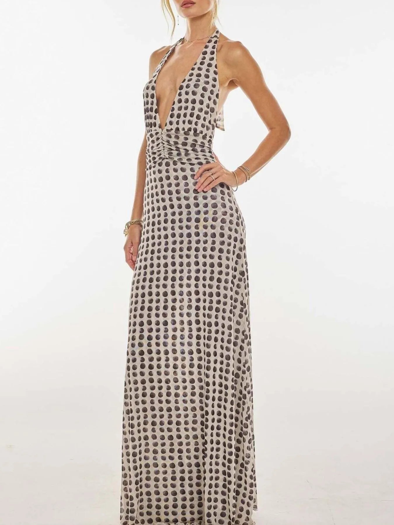 Floral Halter Neck Deep V Maxi Dress view 8 - Shopiebay