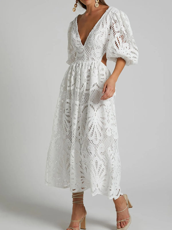 Cutout Back Lace Crochet V-Neck Dress - product image 12