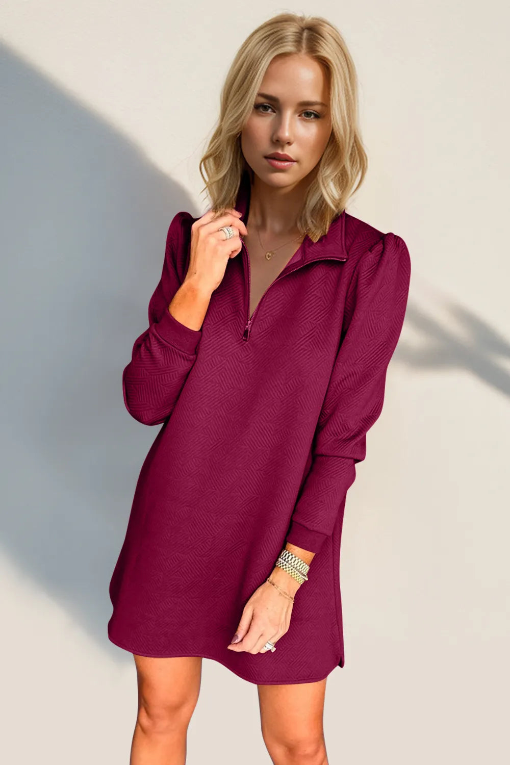 Double Take Textured Quarter Zip Long Sleeve Dress - product image 14