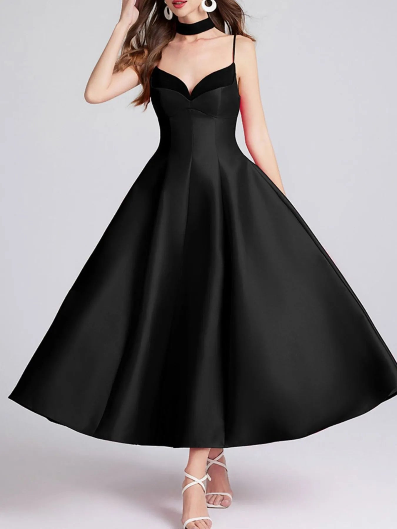 Sweetheart Spaghetti Strap Midi Dress with Collar Main image
