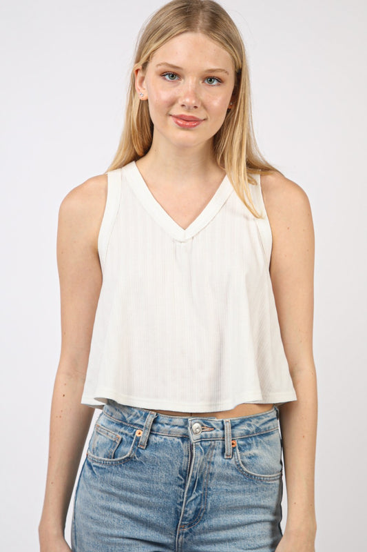 VERY J V-Neck Knit Swing Cropped Tank