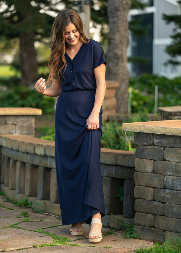 Ella Navy Cinched Waist Maxi Dress - product image 7