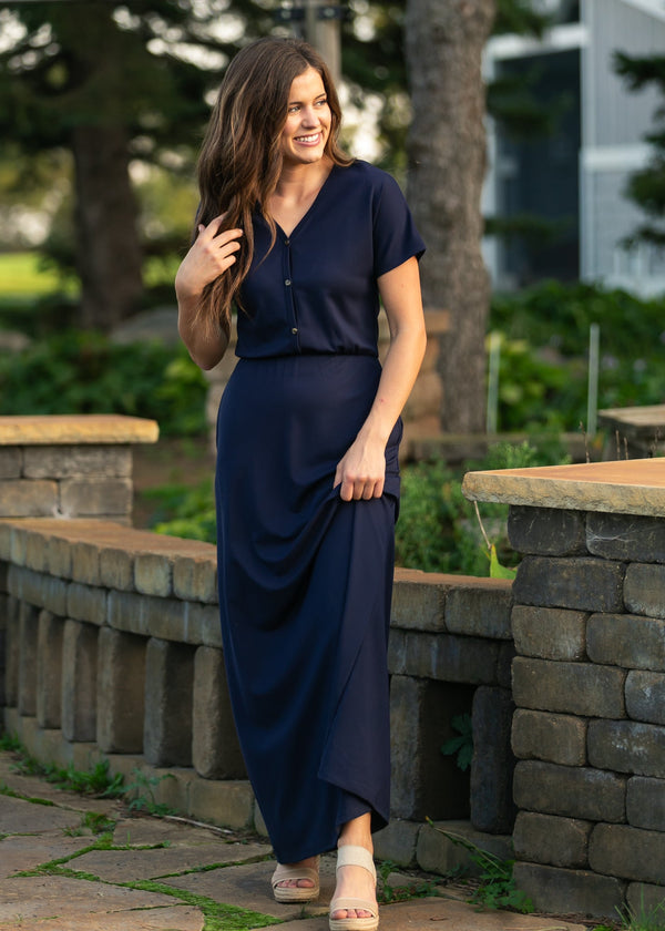 Ella Navy Cinched Waist Maxi Dress - product image 4