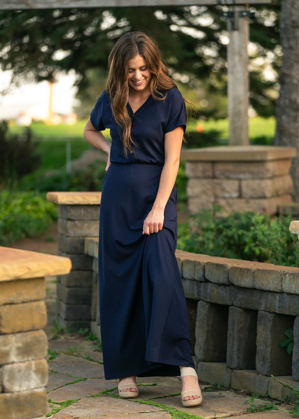 Ella Navy Cinched Waist Maxi Dress - product image 2