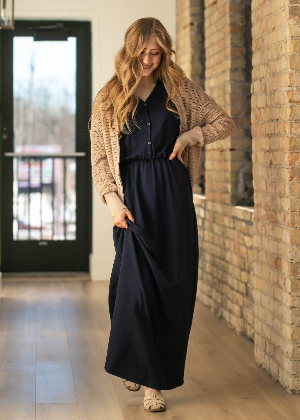 Ella Navy Cinched Waist Maxi Dress - product image 3
