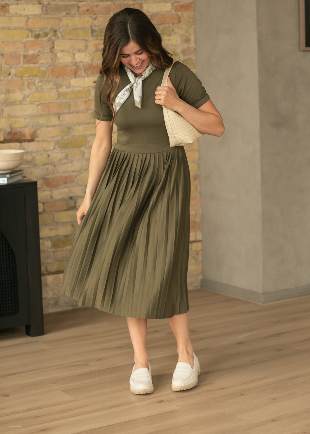 Emersyn Olive Pleated Midi Dress - product image 3