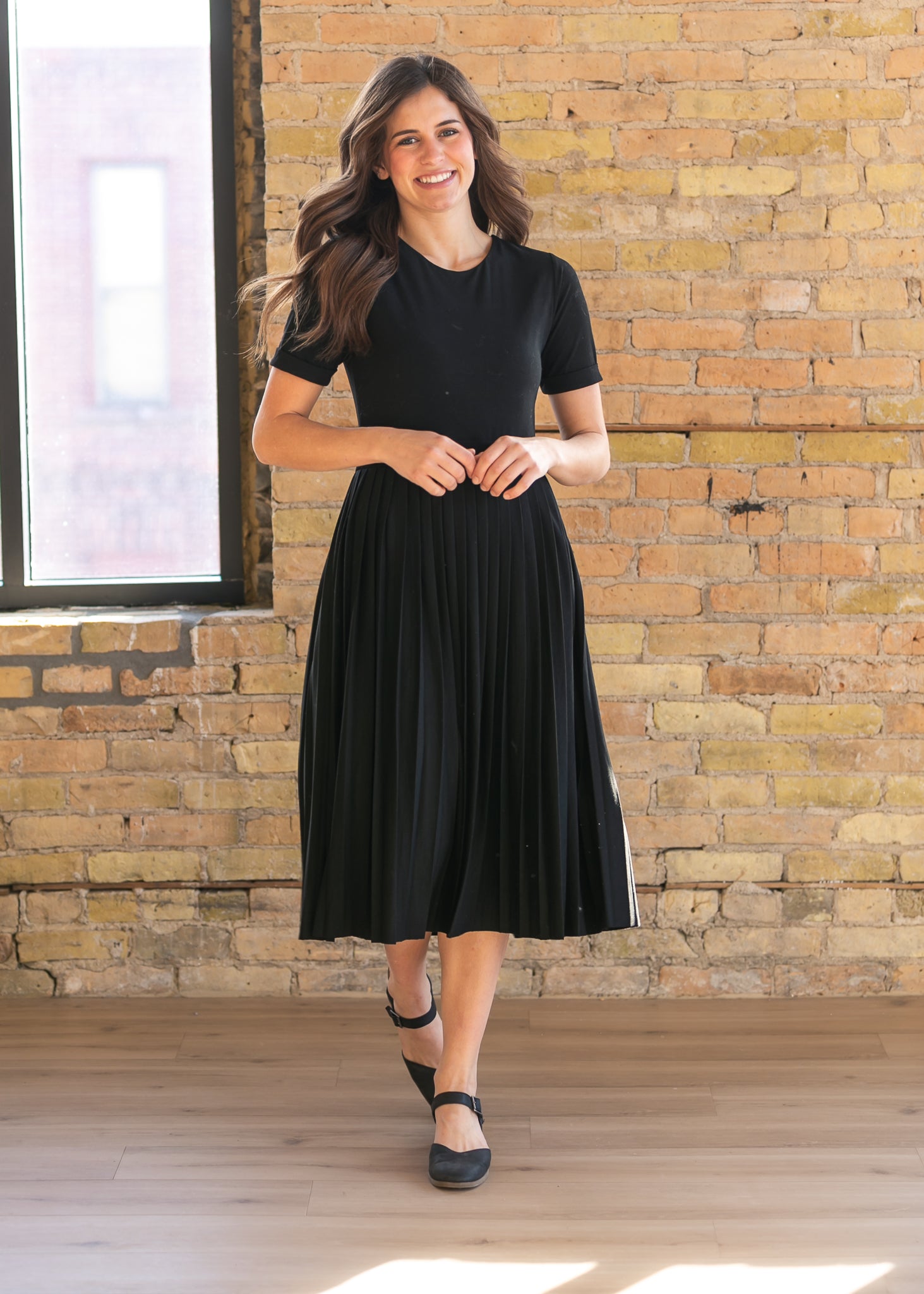 Emersyn Black Pleated Midi Dress Main image