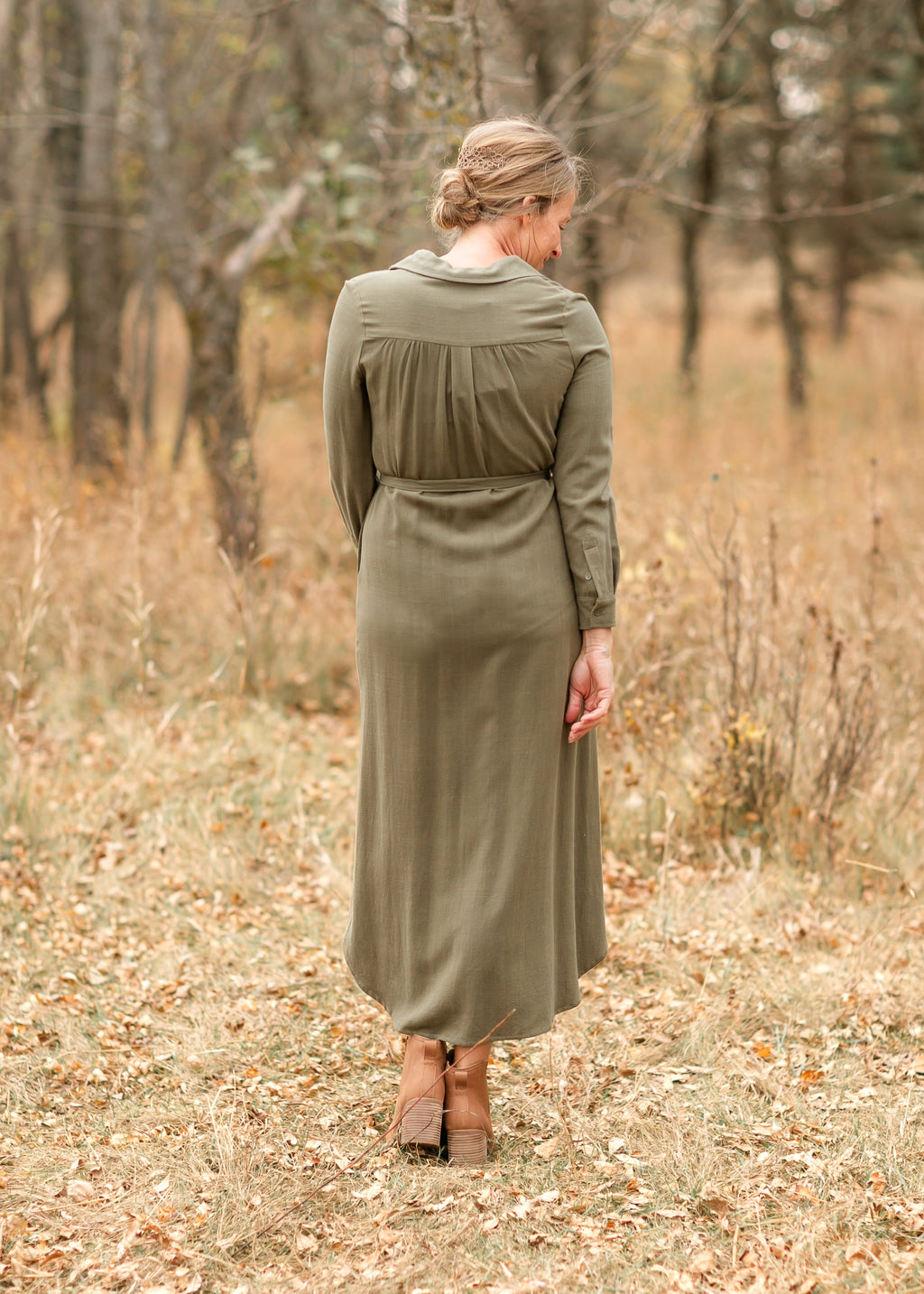 Essential Olive Long Sleeve Linen Shirt Dress - product image 8