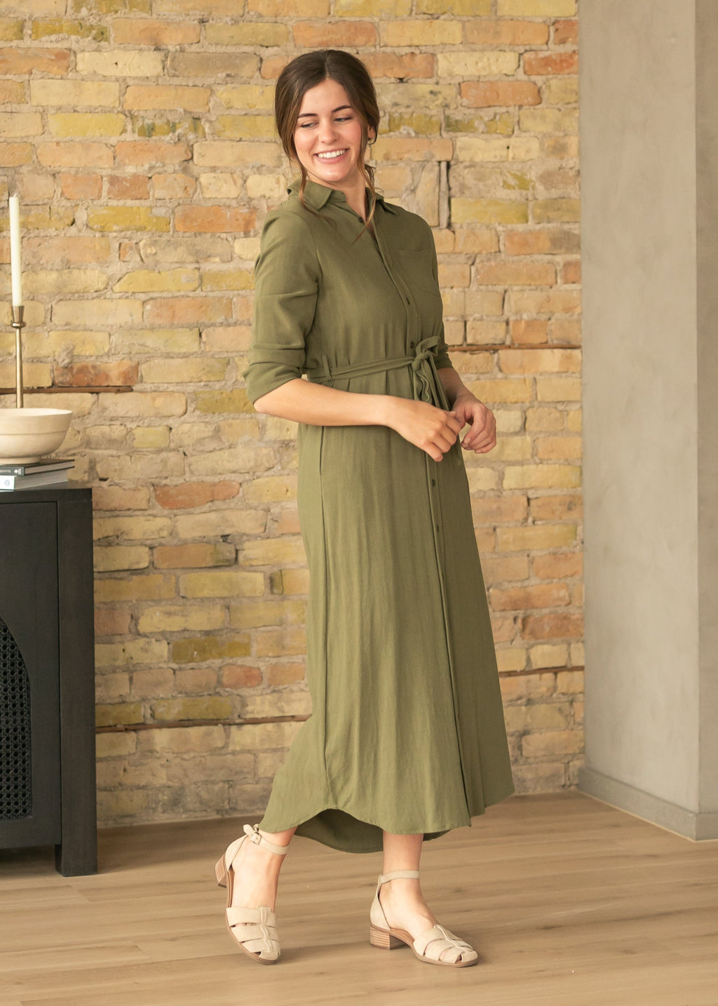 Essential Olive Long Sleeve Linen Shirt Dress - product image 2