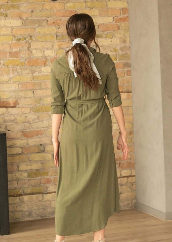 Essential Olive Long Sleeve Linen Shirt Dress - product image 4