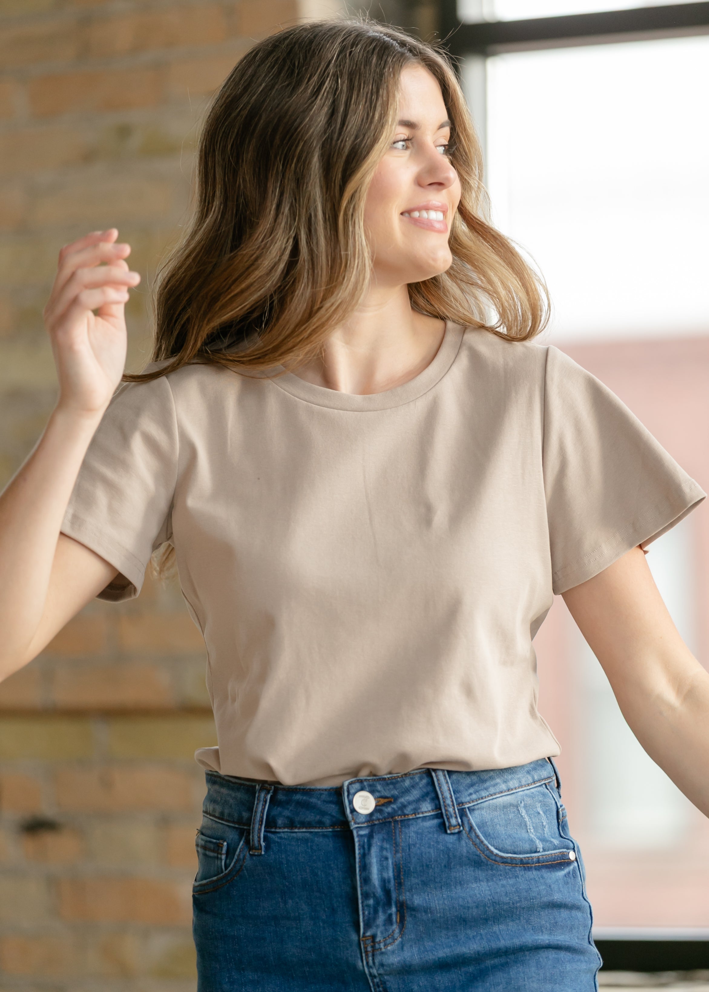 Essential Sand Flutter Sleeve Top Main image