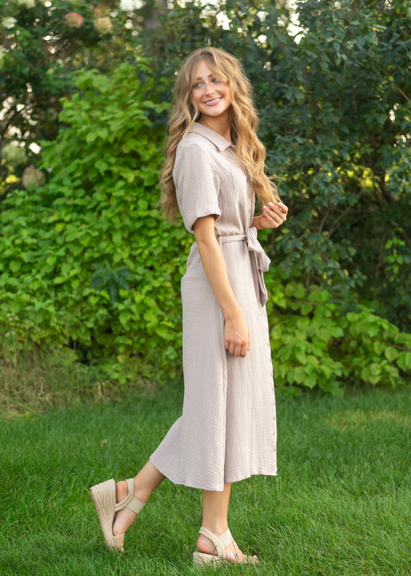 Essential Taupe Short Sleeve Gauze Shirt Dress - product image 7