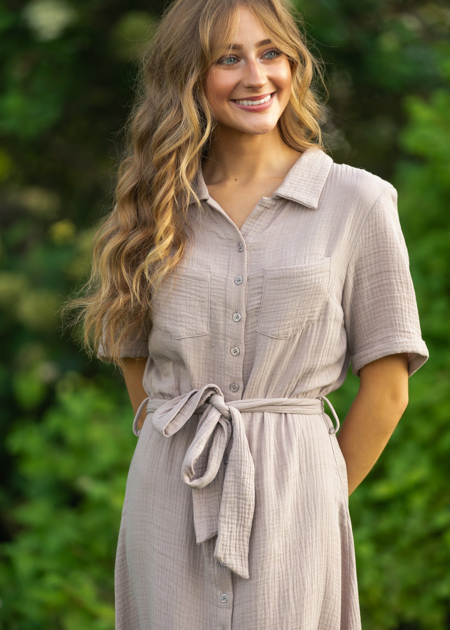 Essential Taupe Short Sleeve Gauze Shirt Dress - product image 6