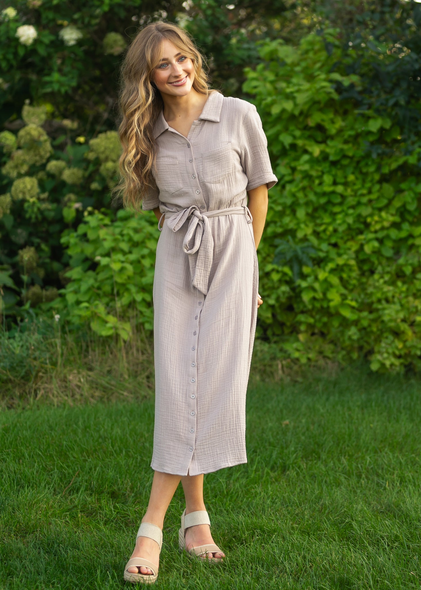 Essential Taupe Short Sleeve Gauze Shirt Dress - product image 2