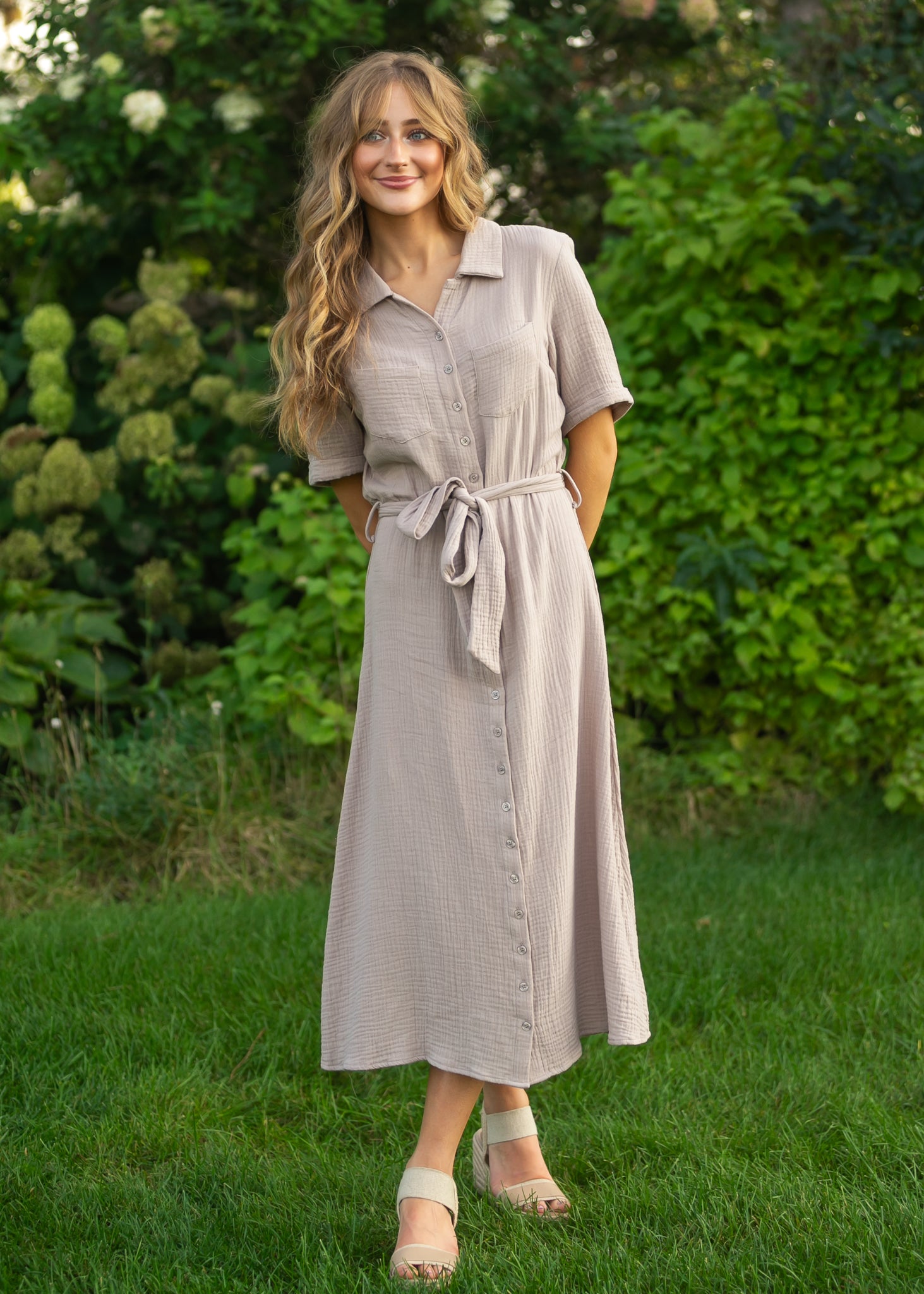 Essential Taupe Short Sleeve Gauze Shirt Dress - product image 5