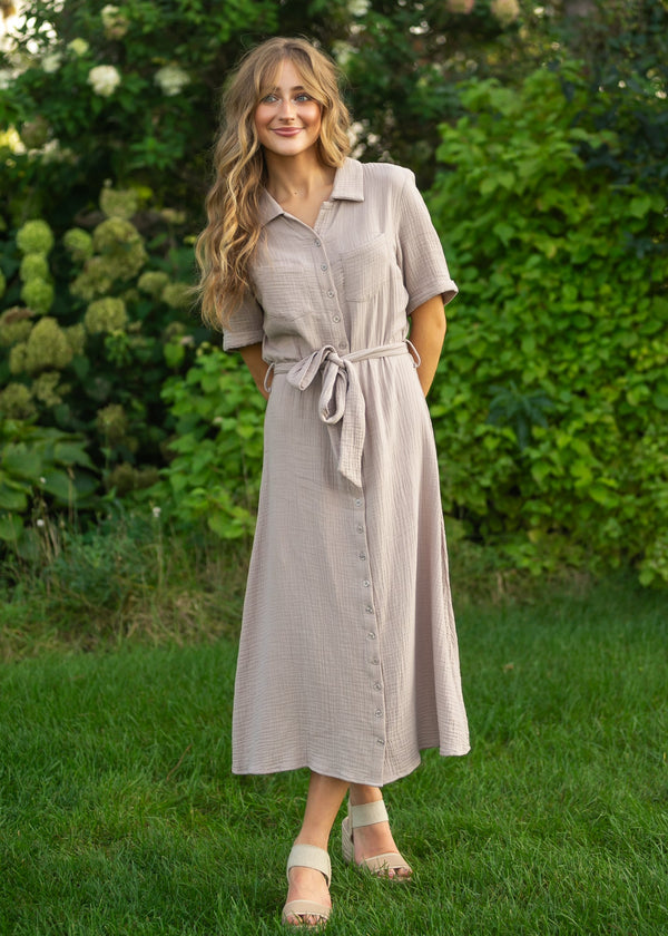 Essential Taupe Short Sleeve Gauze Shirt Dress - product image 5