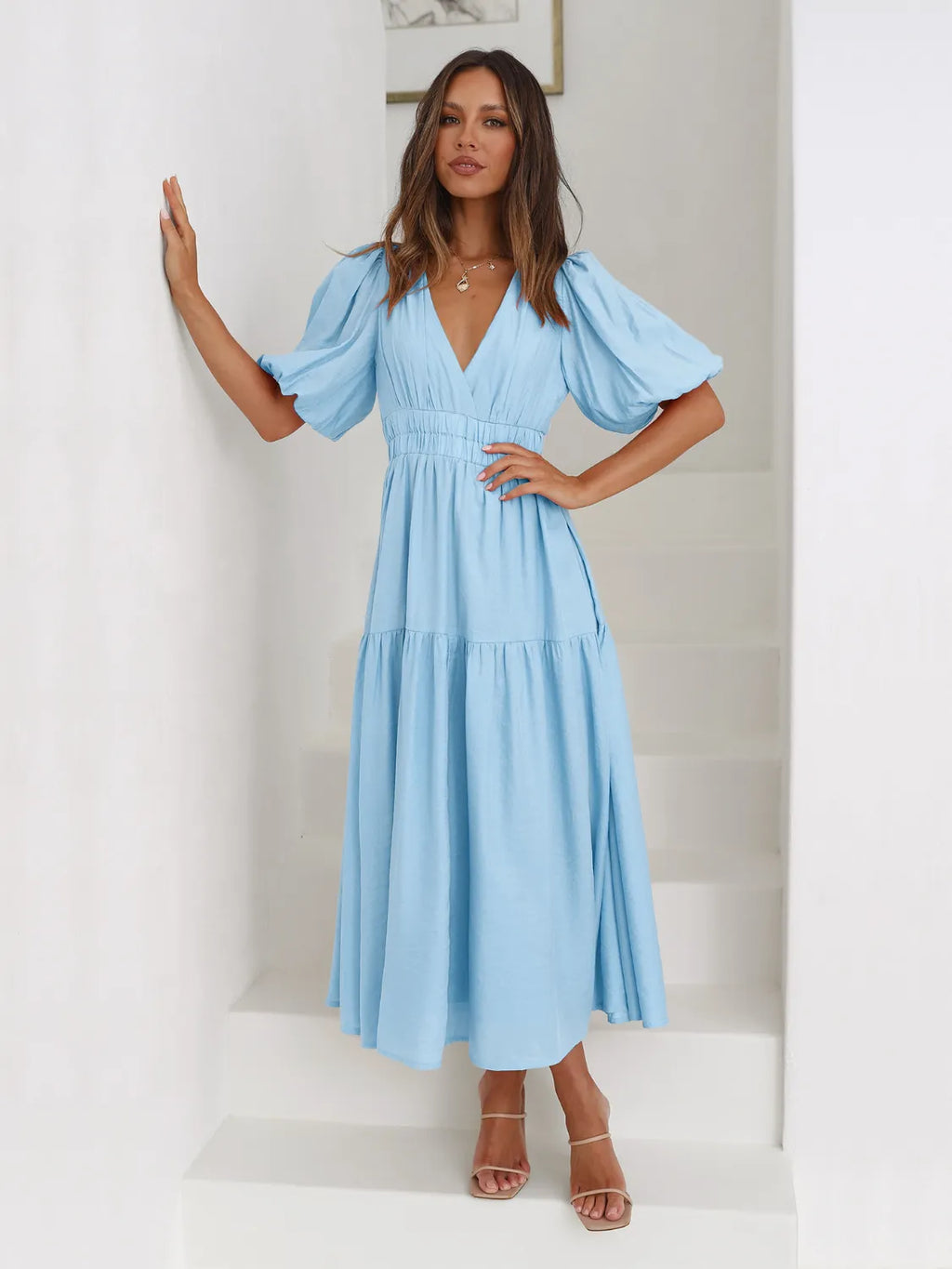 Surplice Half Puff Sleeve Midi Dress - product image 13