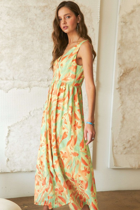 ADORA Abstract Floral V-Neck Maxi Dress