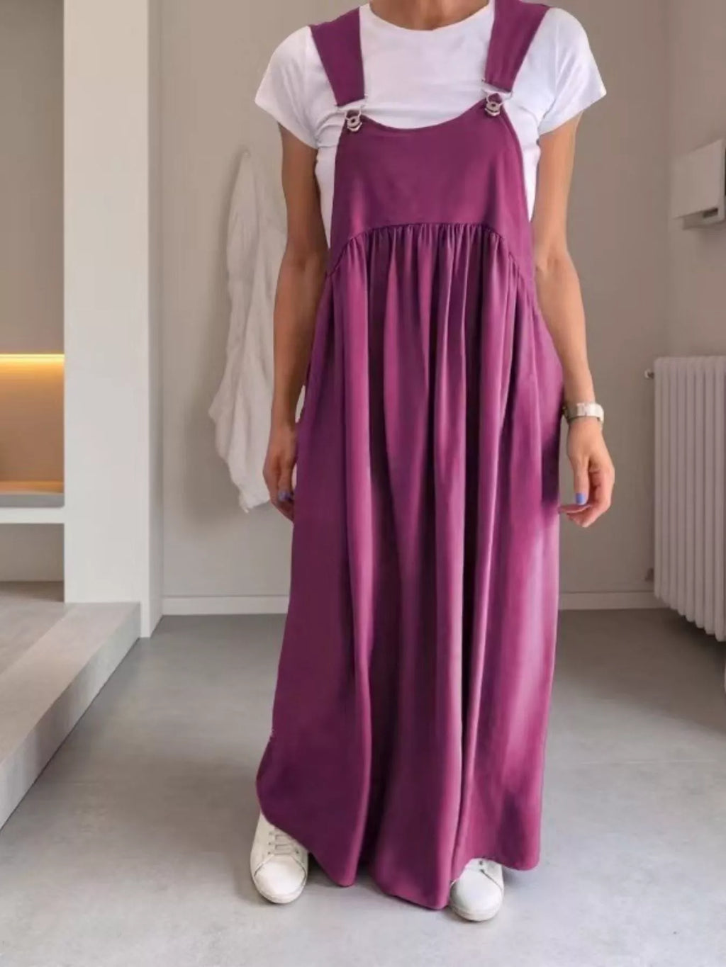 Ruched Wide Strap Overall Maxi Dress - product image 7