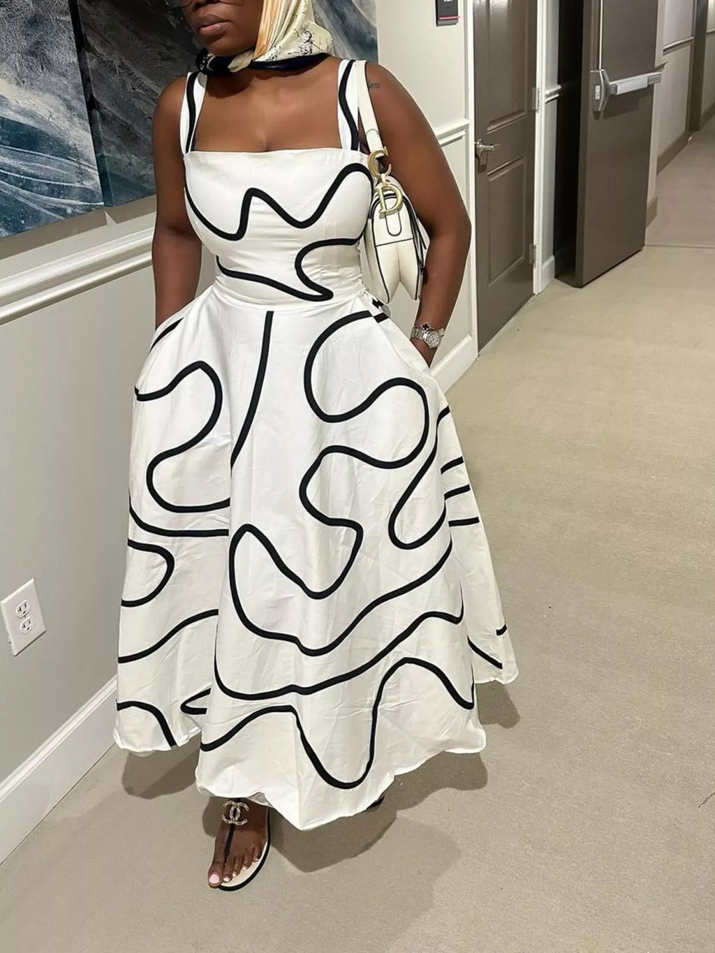 Abstract Print Square Neck Midi Dress - product image 2