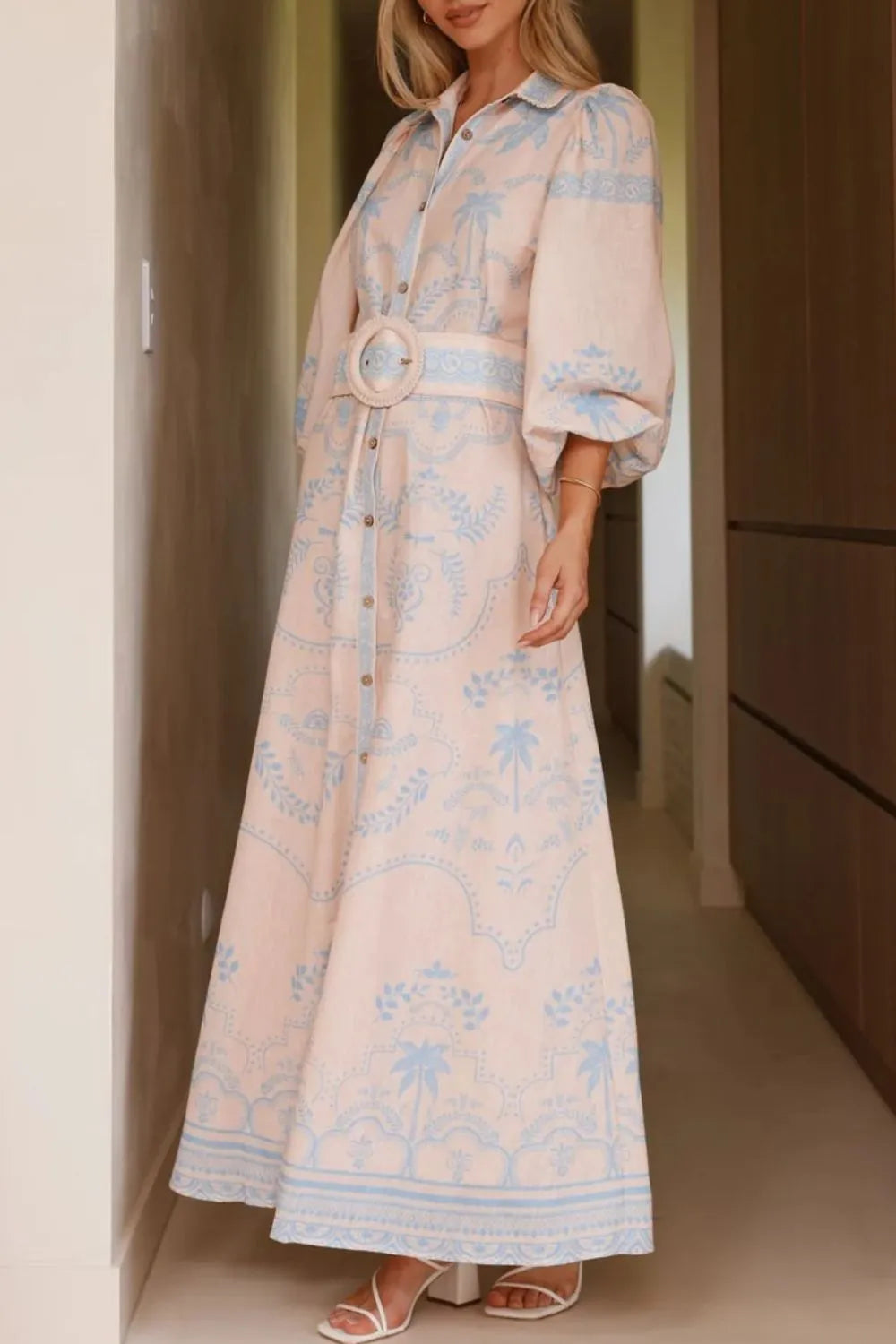 Printed Balloon Sleeve Maxi Shirt Dress - product image 13
