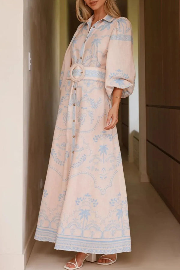 Printed Balloon Sleeve Maxi Shirt Dress - product image 13