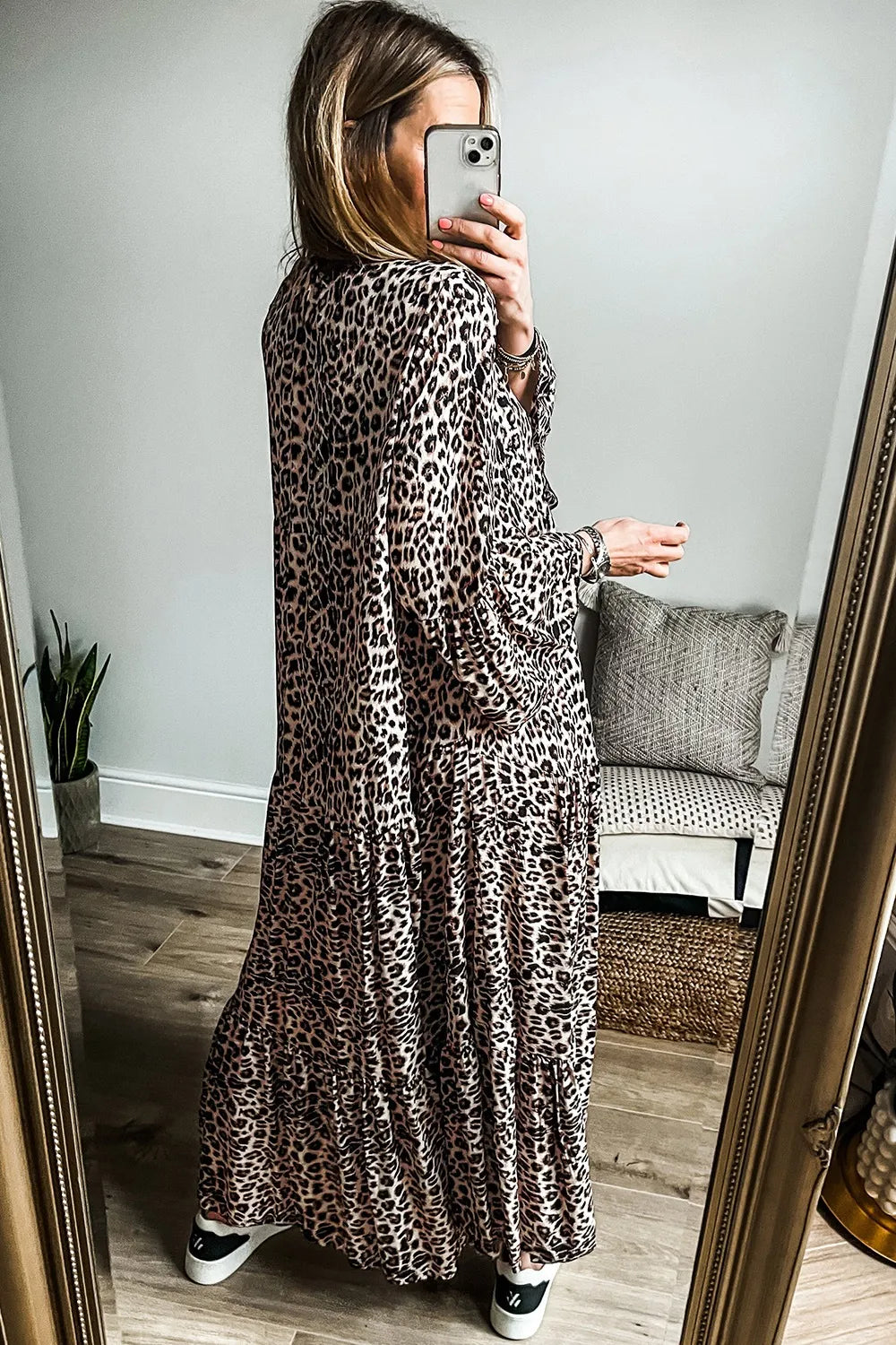 Leopard Notched Long Sleeve Maxi Dress - product image 3