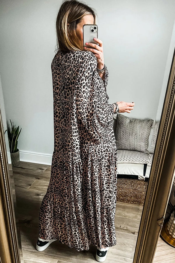 Leopard Notched Long Sleeve Maxi Dress - product image 3