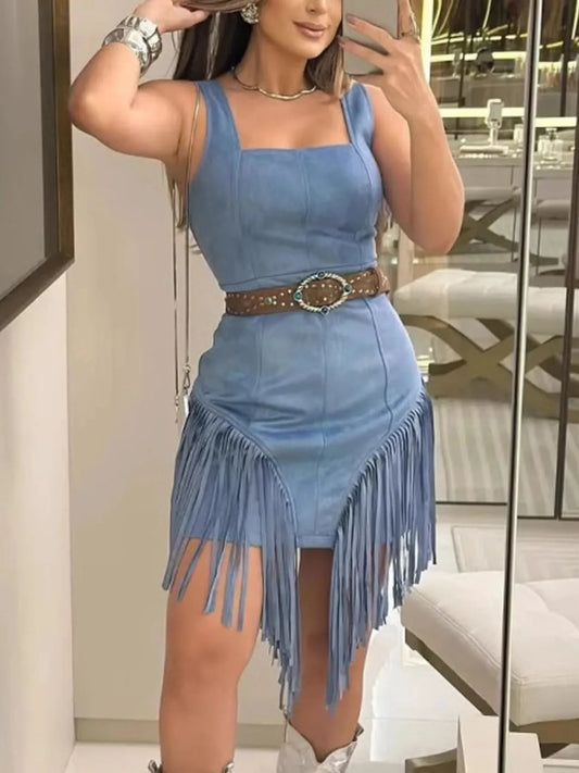 Fringe Square Neck Bodycon Mini Dress view 2 - Shopiebay