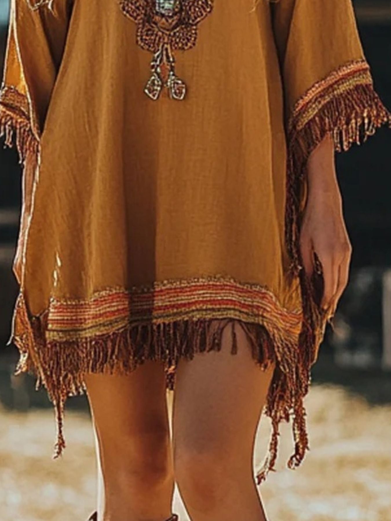 Fringe Hem 3/4 Sleeve Mini Dress - product image 3