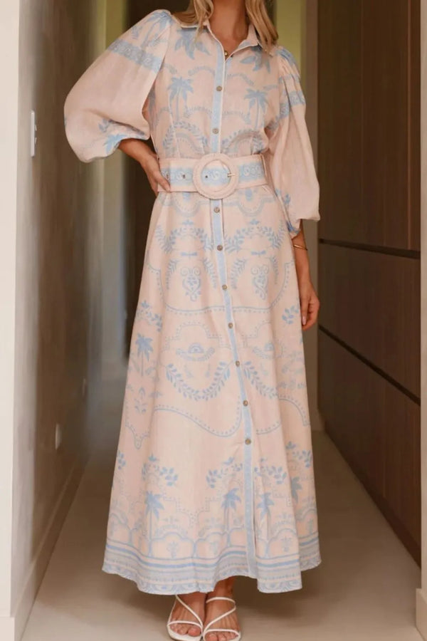 Printed Balloon Sleeve Maxi Shirt Dress - product image 6