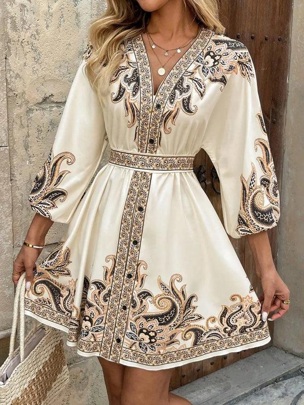 Paisley V-Neck 3/4 Sleeve Mini Dress - product image 7