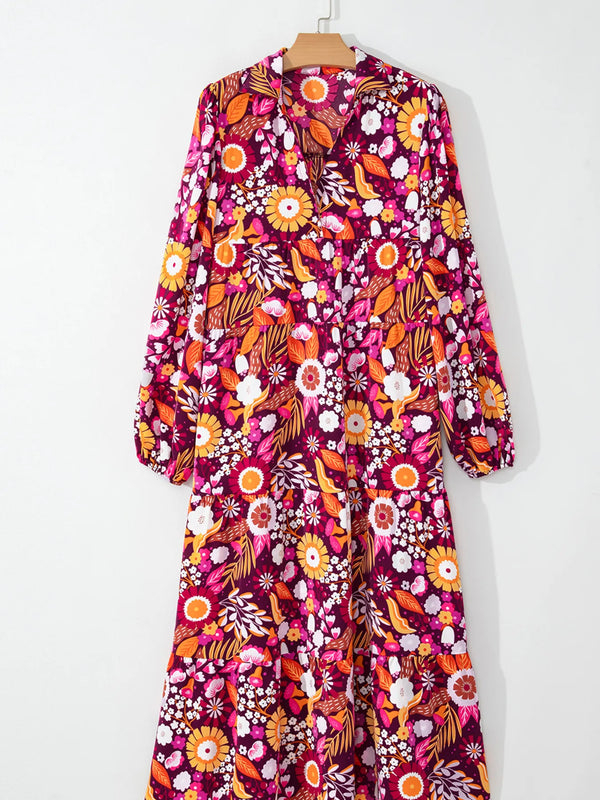 Floral Print Long Sleeve Midi Dress with Pockets - product image 5
