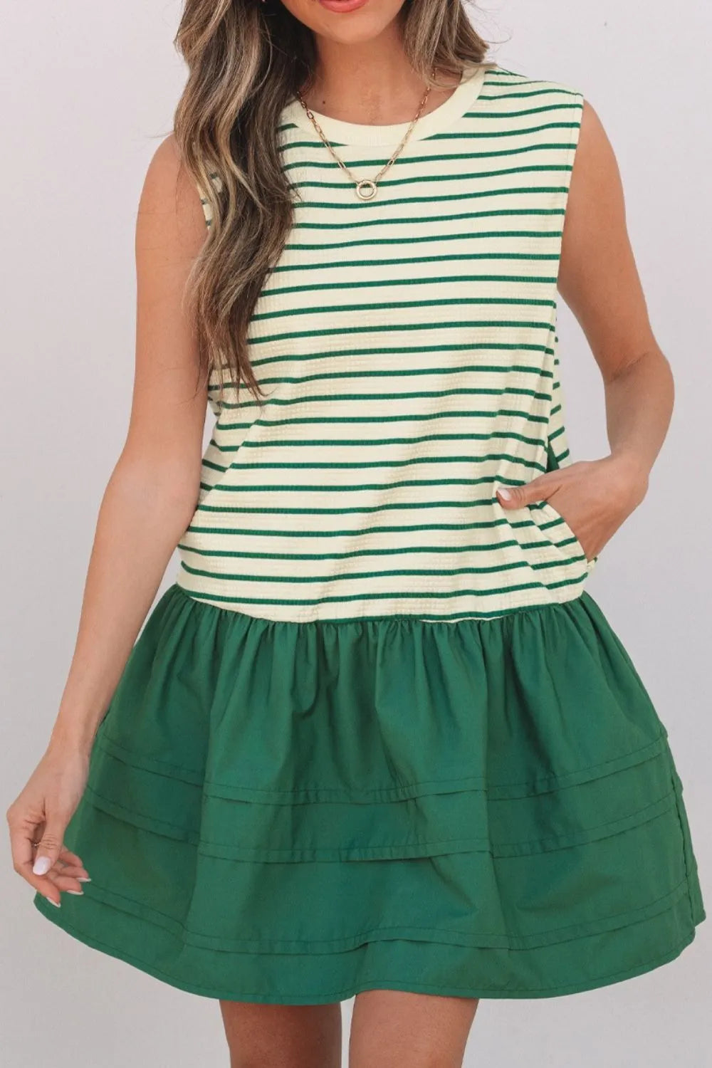 Stripe Woven Sleeveless Mini Dress view 5 - Shopiebay