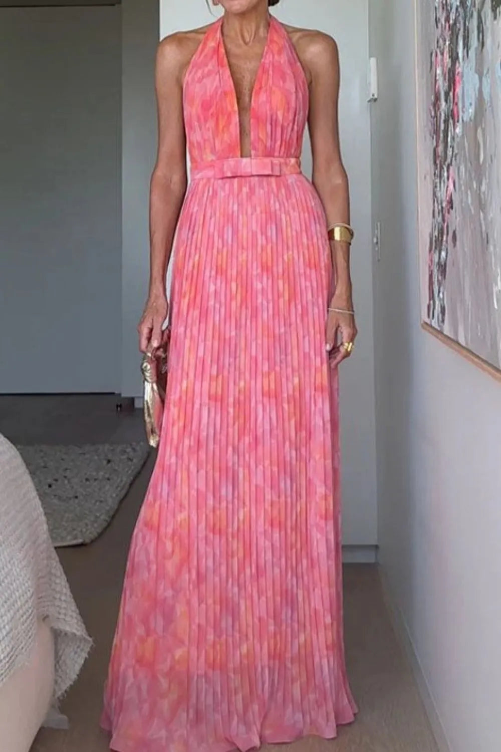 Halter Neck Pleated Maxi Dress Main image