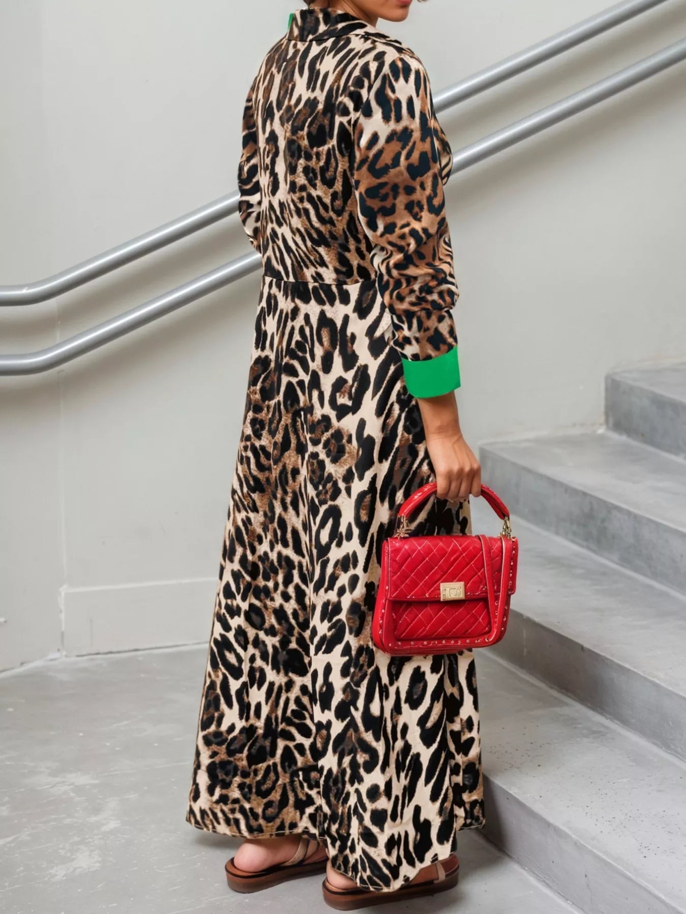 Leopard Print Long Sleeve Shirt Dress with Contrast Trim - product image 3