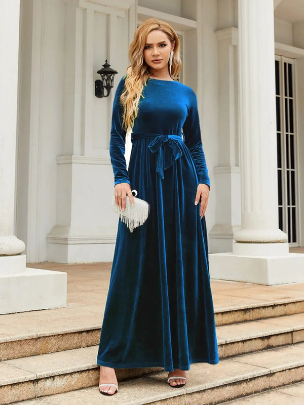 Tie Front Round Neck Long Sleeve Maxi Dress - product image 16